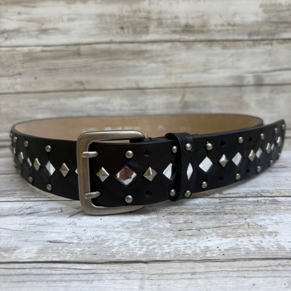 Apt 9 Studded Leather Belt M Black Diamond Mirrors Double Prong Y2K Grunge Punk